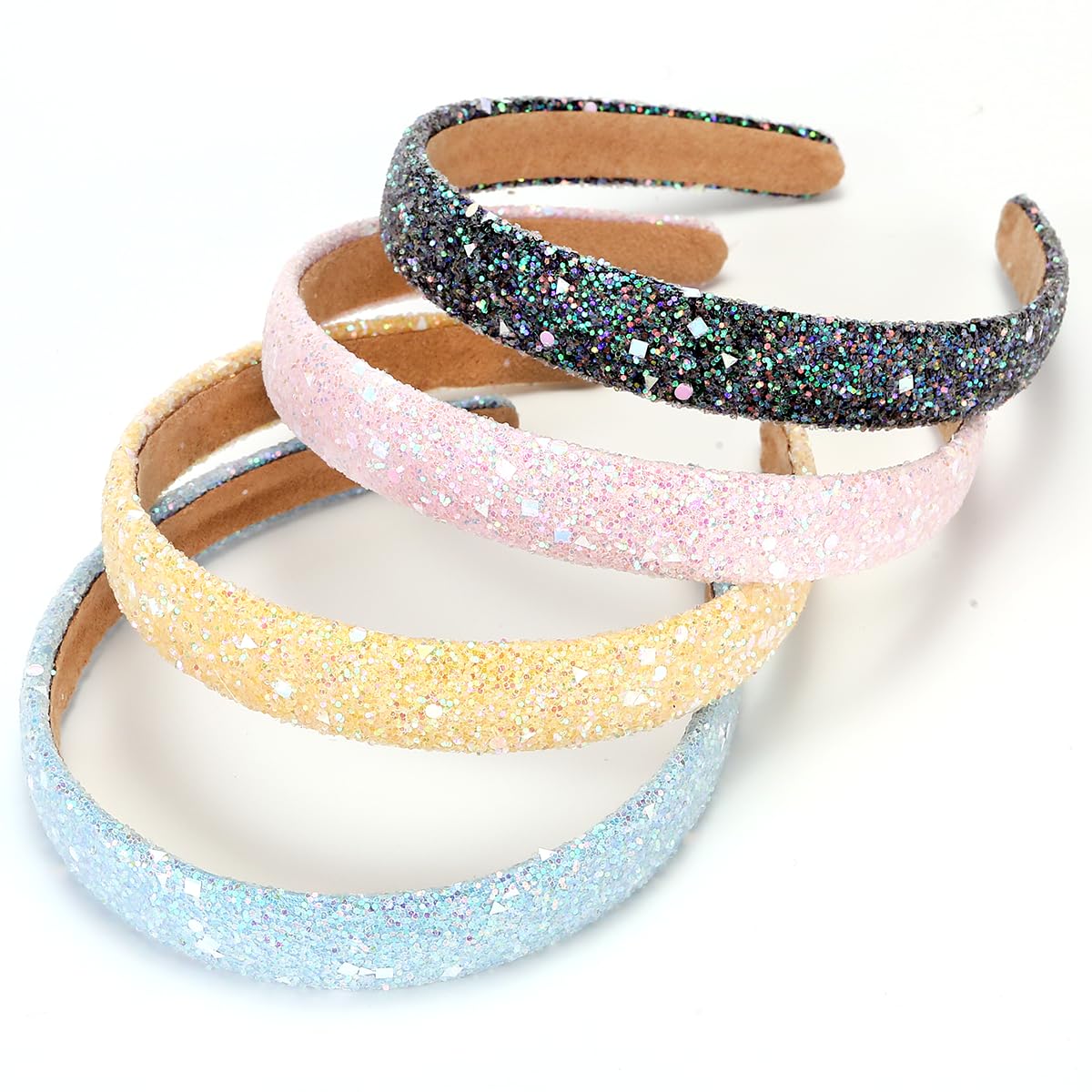 NARUNING 4 Pcs Glitter Headbands, Sparkly Headband Plastic Sequins Hair Hoop Glitter Hairbands for Women and Girls Hair Accessories (4 Pcs Style C)