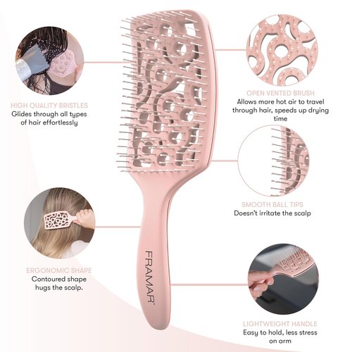 FRAMAR Professional Vented Hair Brush - Curved Design for Faster Blow Drying | Heat Resistant, Champagne Color