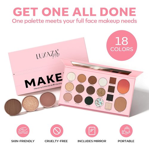 LUXAZA PRO 5-in-1 Eyeshadow Makeup Palette - 18 Natural Nude Shades, Long-Lasting & Smudge-Proof