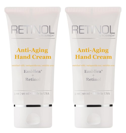 Robanda Retinol Anti-Aging Hand Cream - Hydrating Lotion to Reduce Fine Lines & Wrinkles | 3 oz, 2 Pack