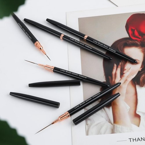 Artdone Metallic Nail Art Pens, Liner Brushes Set, 5PCS Black Color Nail Tools For Long Lines, Thin Details, Fine Drawing, Liner Brush UV Gel Polish Painting Nail Design Sizes 5/8/12/20/25mm