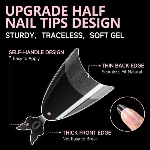 UNA GELLA Gel Nail Tips Almond Shape: 504pcs Medium Almond Nail Tips Half Cover Upgrade Soft Gel Matte Design for DIY Press On Nails Acrylic False Nails Tips 12 Sizes