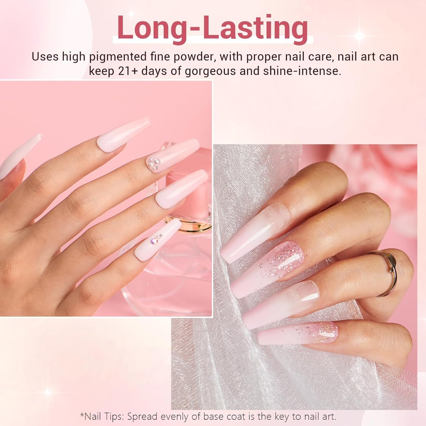 AZUREBEAUTY Dip Powder Nail Kit - 4 Colors Glitter Soft Pink French Nail Art | Base & Top Coat Included