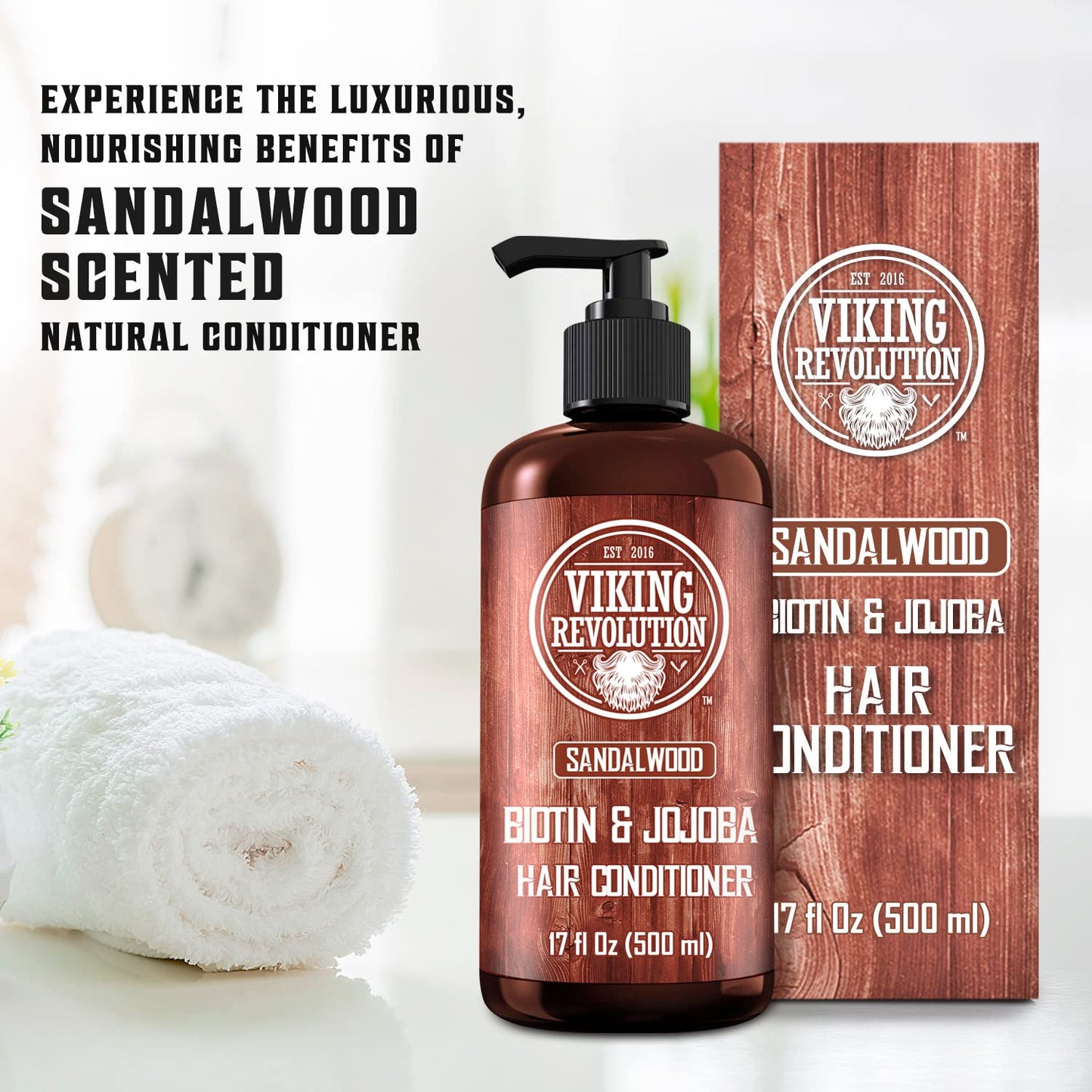 Viking Revolution Sandalwood Conditioner - Natural Men's Hair Care with Biotin & Jojoba Oil (17 Oz)