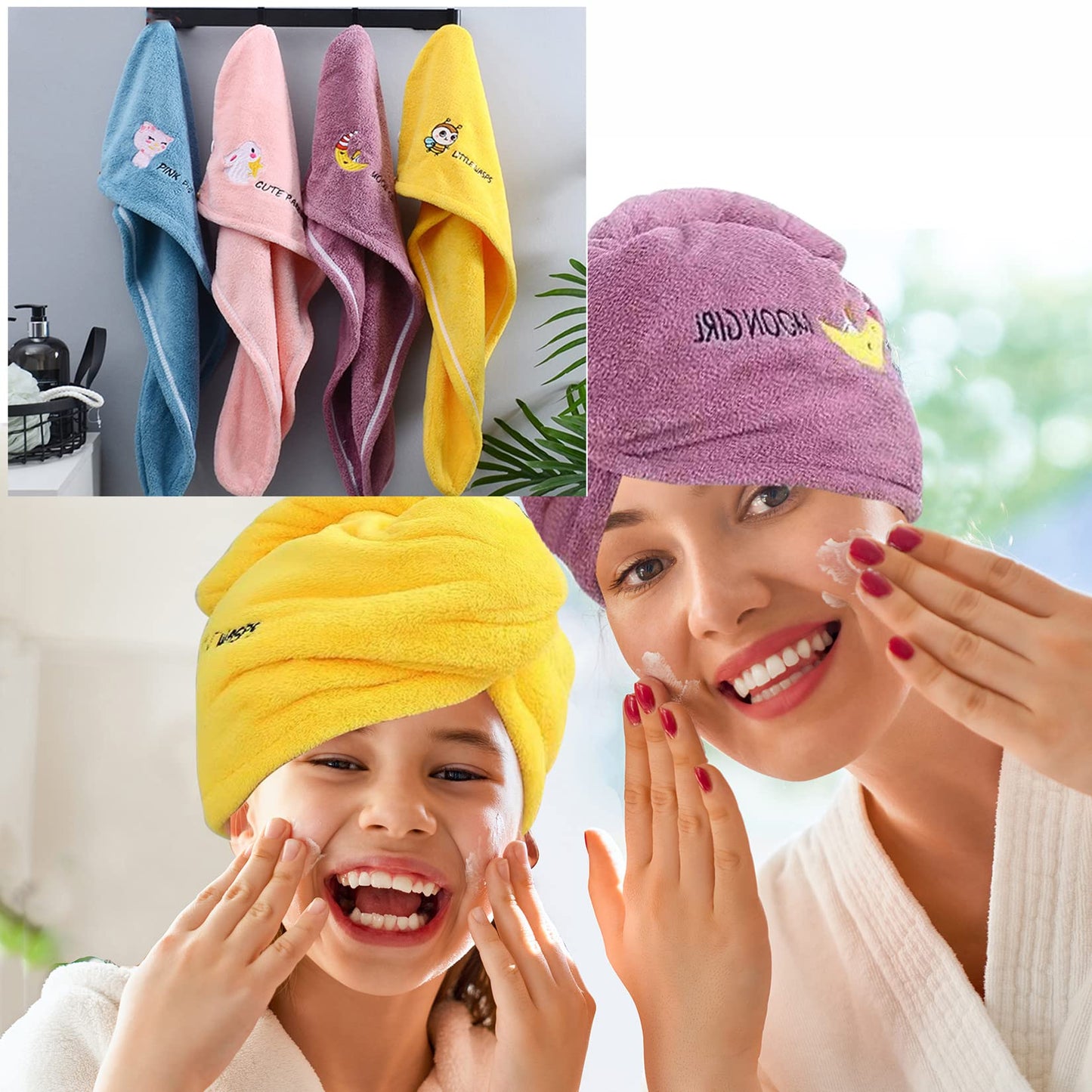 ROMASA Hair Drying Towel for Kids Microfiber Hair Towel Wrap with Buttons Super Absorbent Twist Turban Shower Gift for Women and Girls