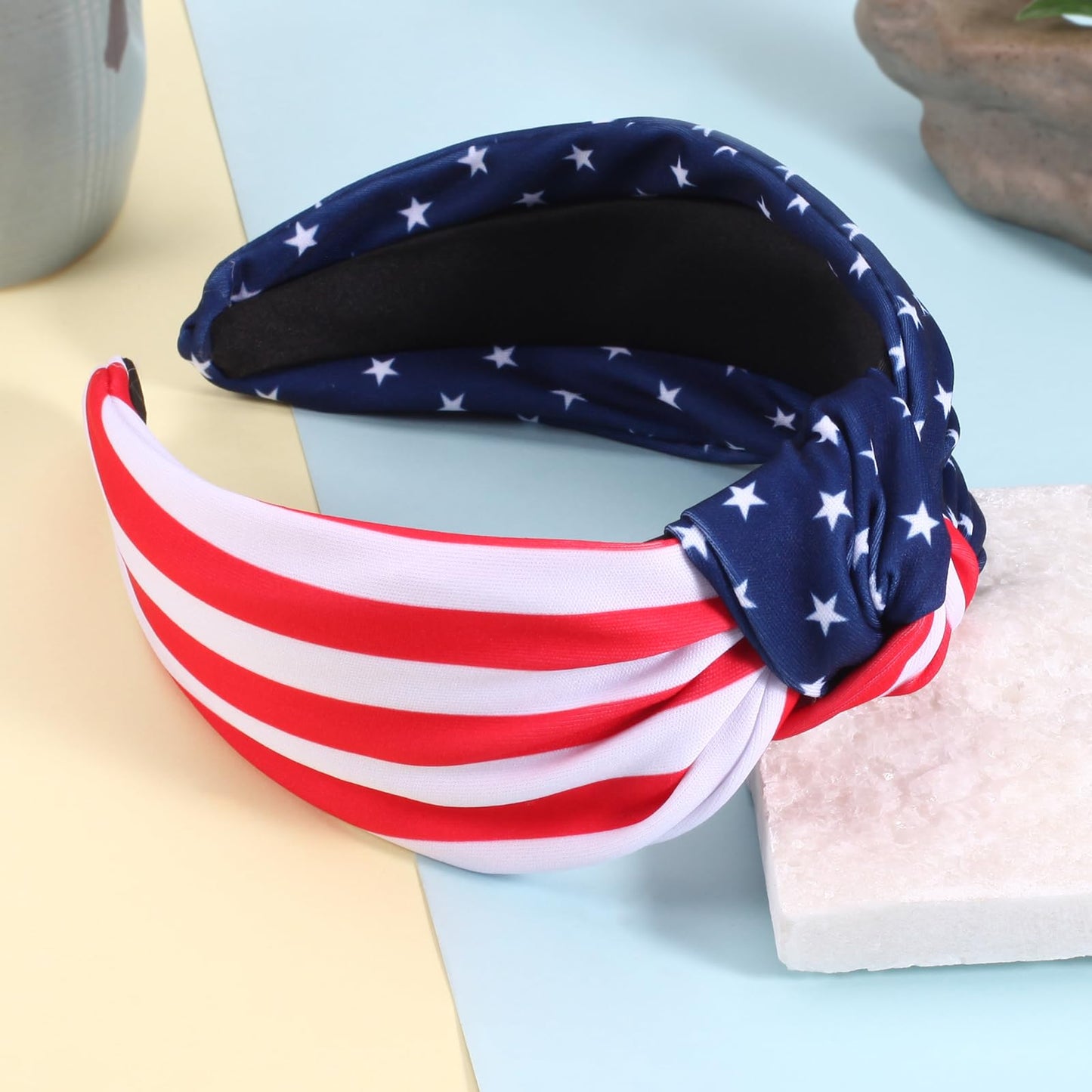 Ardorchid USA Flag Knotted Headbands for Women Girls Non Slip American Patriotic Independence Day 4th of July Wide Headband Red White and Blue Hair Accessories for Women Girls Gifts