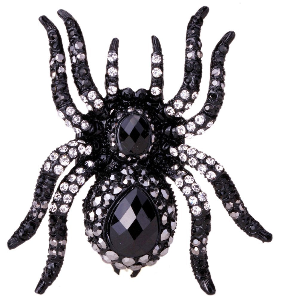 YACQ Women's Spider Stretch Rings Fit Finger Size 6.5 to 9 - Elastic Soft Band Perfect for Arthritis - Silk Scarf Holders - Lead & Nickle Free - 2-1/4 x 2-1/4 Inches - Halloween Costume Accessories