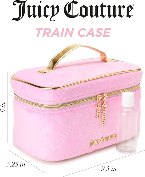 Juicy Couture Pink Makeup Bag - Velour Heart Logo Travel Organizer for Cosmetics Essentials