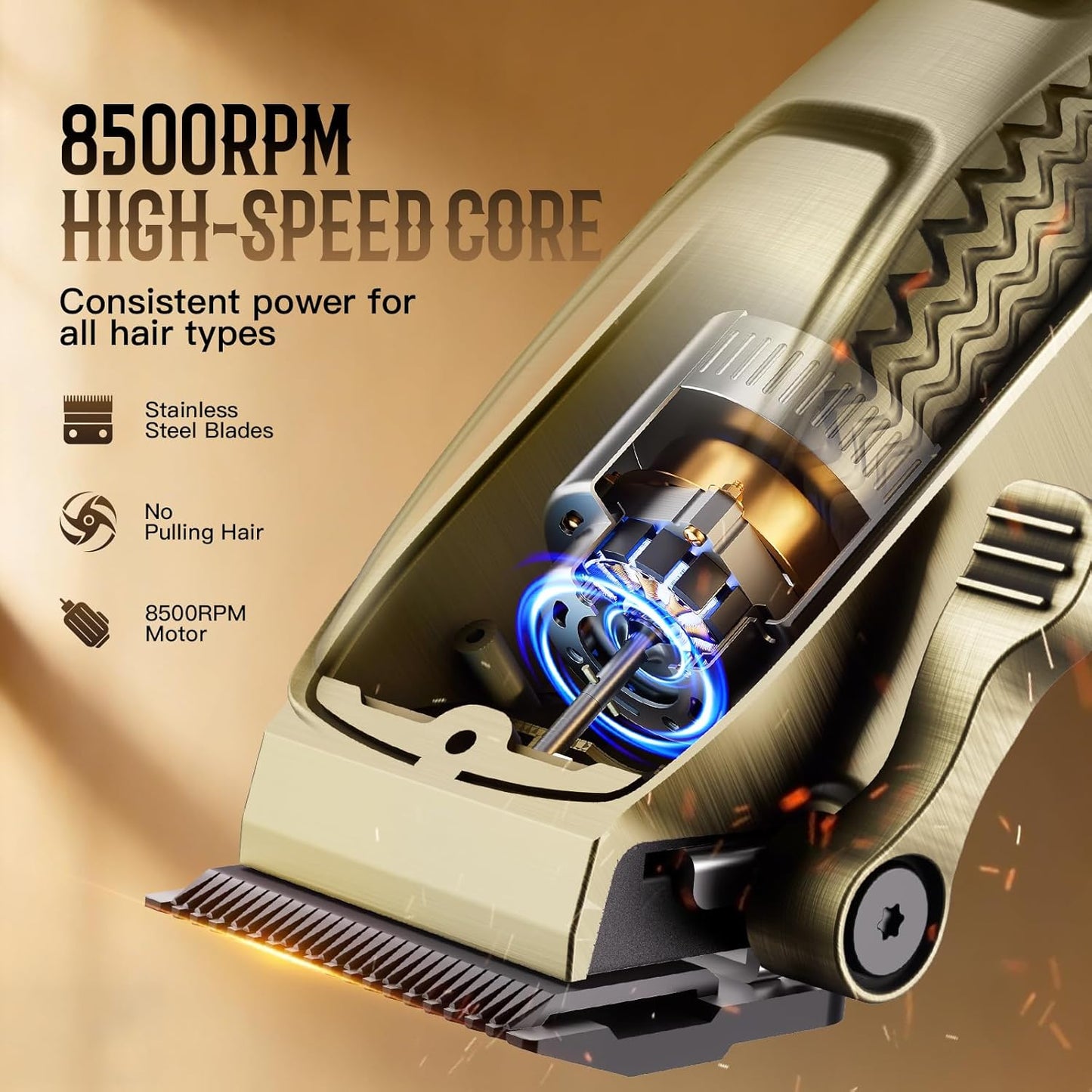Skiennix Hair Clippers - Professional Cordless Trimmer Set for Easy Self-Haircuts | 8500RPM Rechargeable (Bronze)