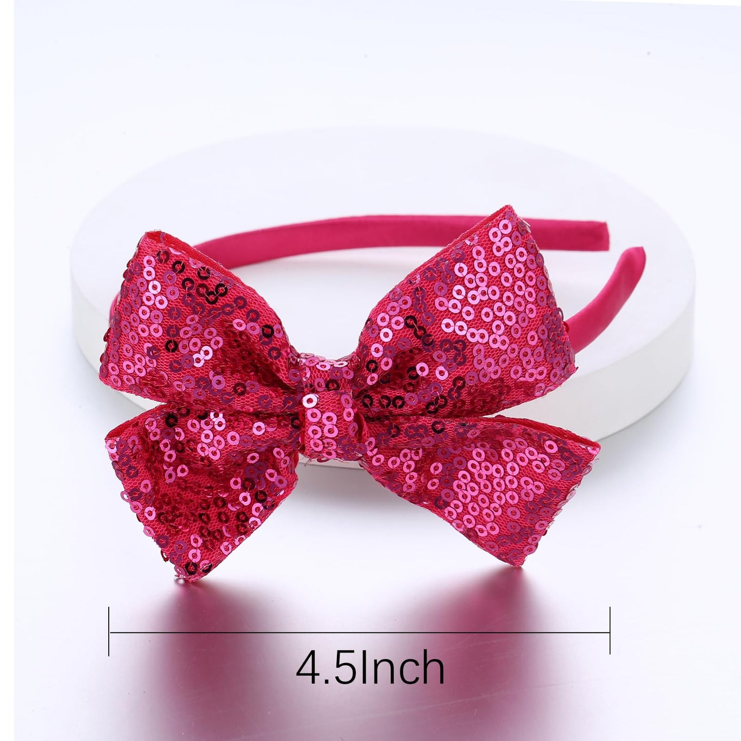 Kiszu Sparkly Sequin Hair Bow Headband for Girls, Kids, and Toddlers - Fashion Cute Boutique Style Hair Accessory - 1 Piece (Hot Pink)