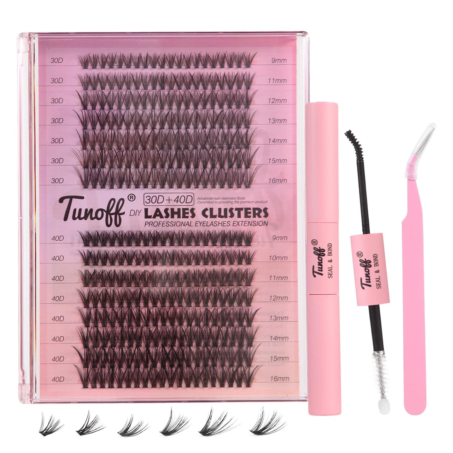 TUNOFF Lash Extension Kit DIY300 pcs Lash Clusters.Sterile Production Patent.9-16mm hybrid 30D40D Curl Single eyelash kit.eyelash clusters with Eyelash Adhesive and Sealed Eyelash Forceps (300)