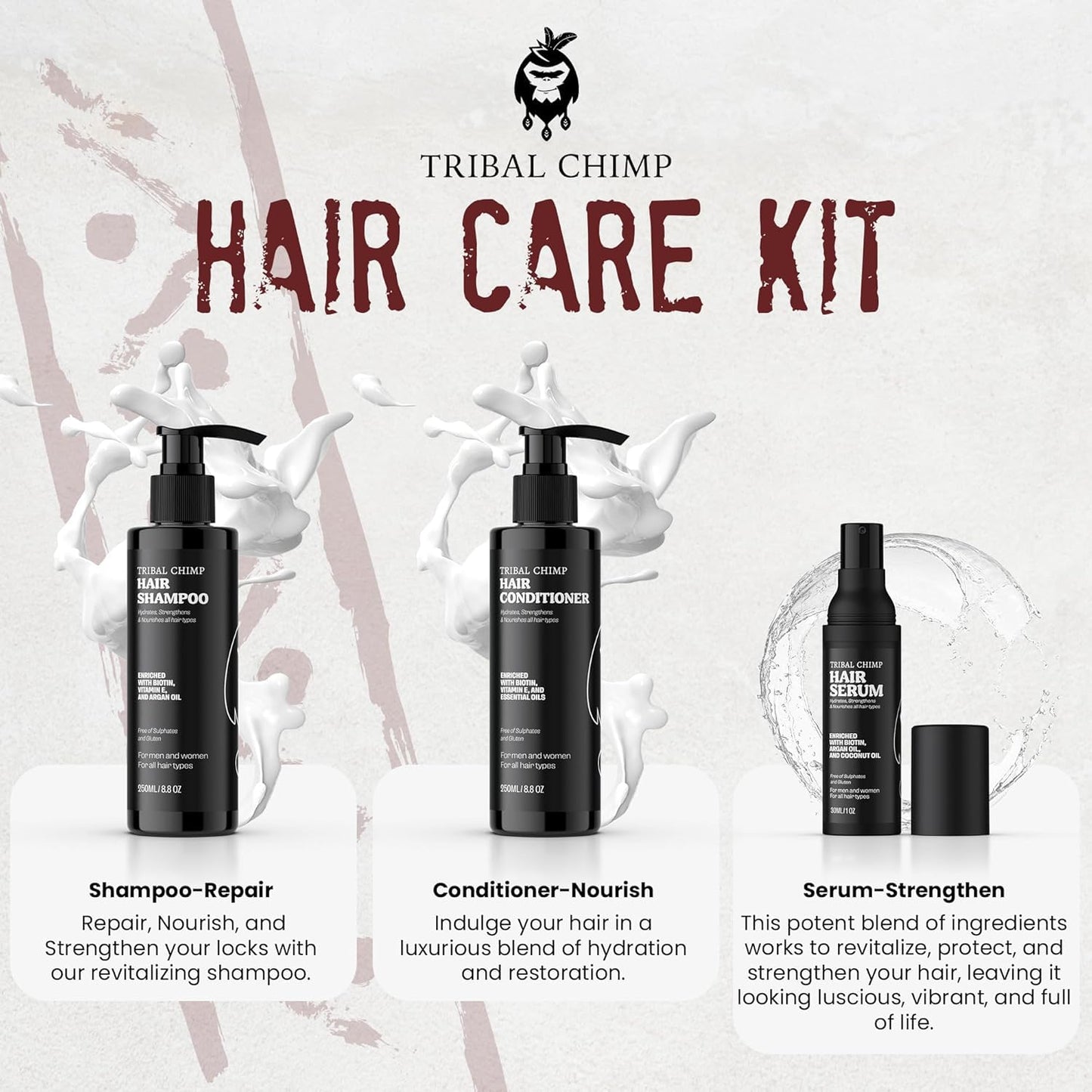 Tribal Chimp Hair Conditioner - Hydrating & Strengthening Formula with Peppermint, Tea Tree Oil & Biotin | 8.8oz