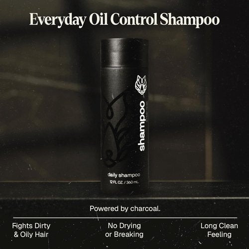 Black Wolf Men's Shampoo - Charcoal-Infused Oil Control for Oily Hair, 12 Fl Oz | Hydrates & Nourishes Scalp