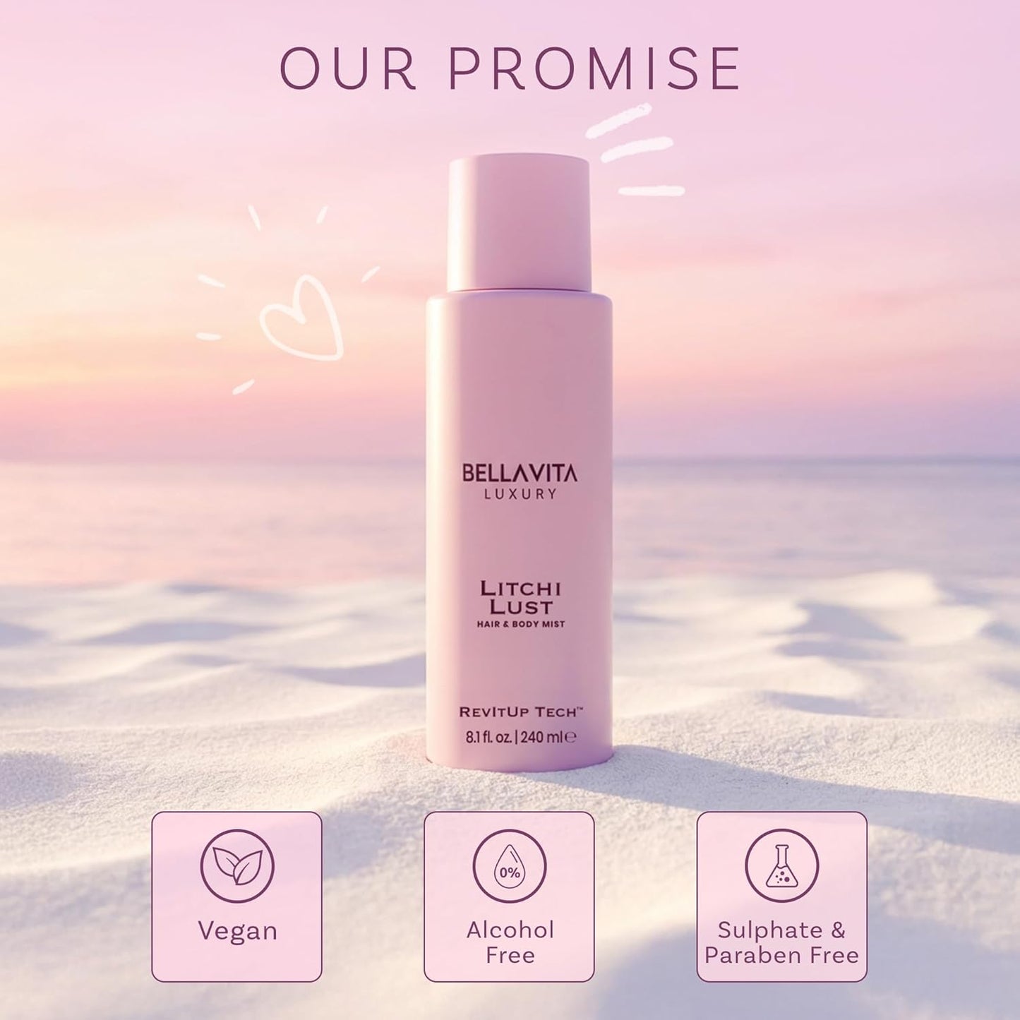 Bellavita Luxury Litchi Lust Hair & Body Mist - Sweet Fruity Spray | Alcohol-Free | 8.12 fl. oz | 240 ml