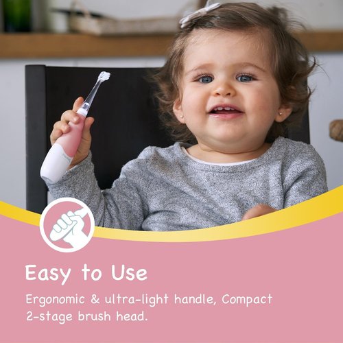 Papablic BabyHandy 2-Stage Sonic Electric Toothbrush for Babies and Toddlers Ages 0-3 Years, Pink