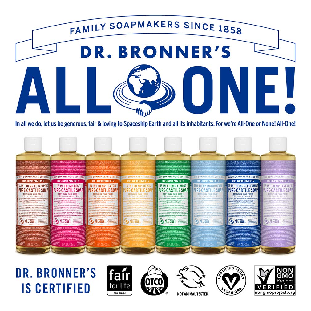 Dr. Bronner's - Pure-Castile Liquid Soap (Lavender, 16 ounce) - Made with Organic Oils, 18-in-1 Uses: Face, Body, Hair, Laundry, Pets & Dishes, Concentrated, Vegan, Non-GMO