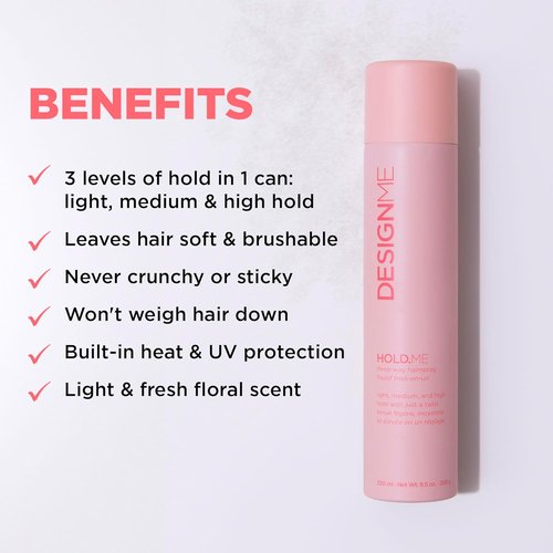 HOLD.ME Three-Way Hairspray by DESIGNME - Multi-Purpose Styling Spray for Volume & Hold | Heat Protection & Shine, Flexible Hold, Fast-Drying for All Hair Types