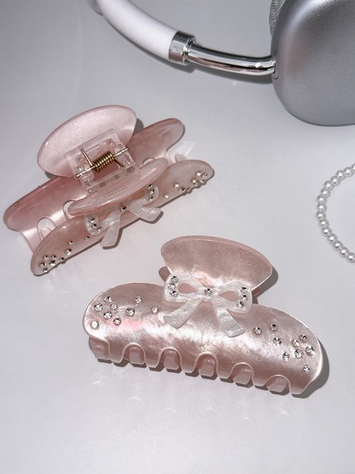OUSEON Bow Hair Claw Clips for Women, Non-Slip Sparkling Hair Clamps for Thick Hair, Strong Hold Hair Accessories for Workout Party Everyday Use
