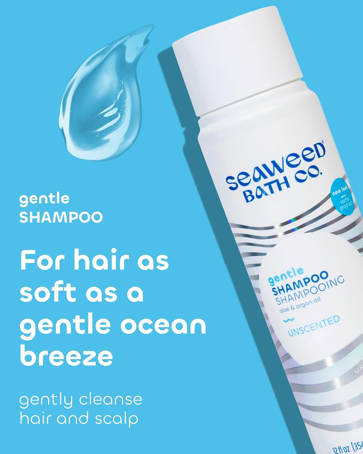 Seaweed Bath Co. Gentle Shampoo - Nourishing Formula With Hyaluronic Acid & Aloe - Unscented, 12 oz