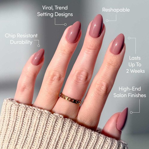 Glamnetic Press On Nails - Short Almond Fake Nails, Muted Mauve Purple Nails, Mauve Obsession | 15 Sizes - 30 Nail Kit with Glue | Gift for Mom