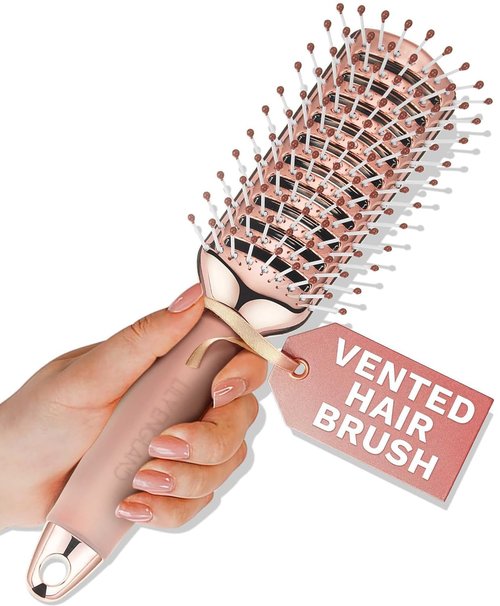 Lily England Vented Hair Brush - Easy Detangling for Fine, Thick, Curly Hair | Non-Slip Gel Handle, Rose Gold