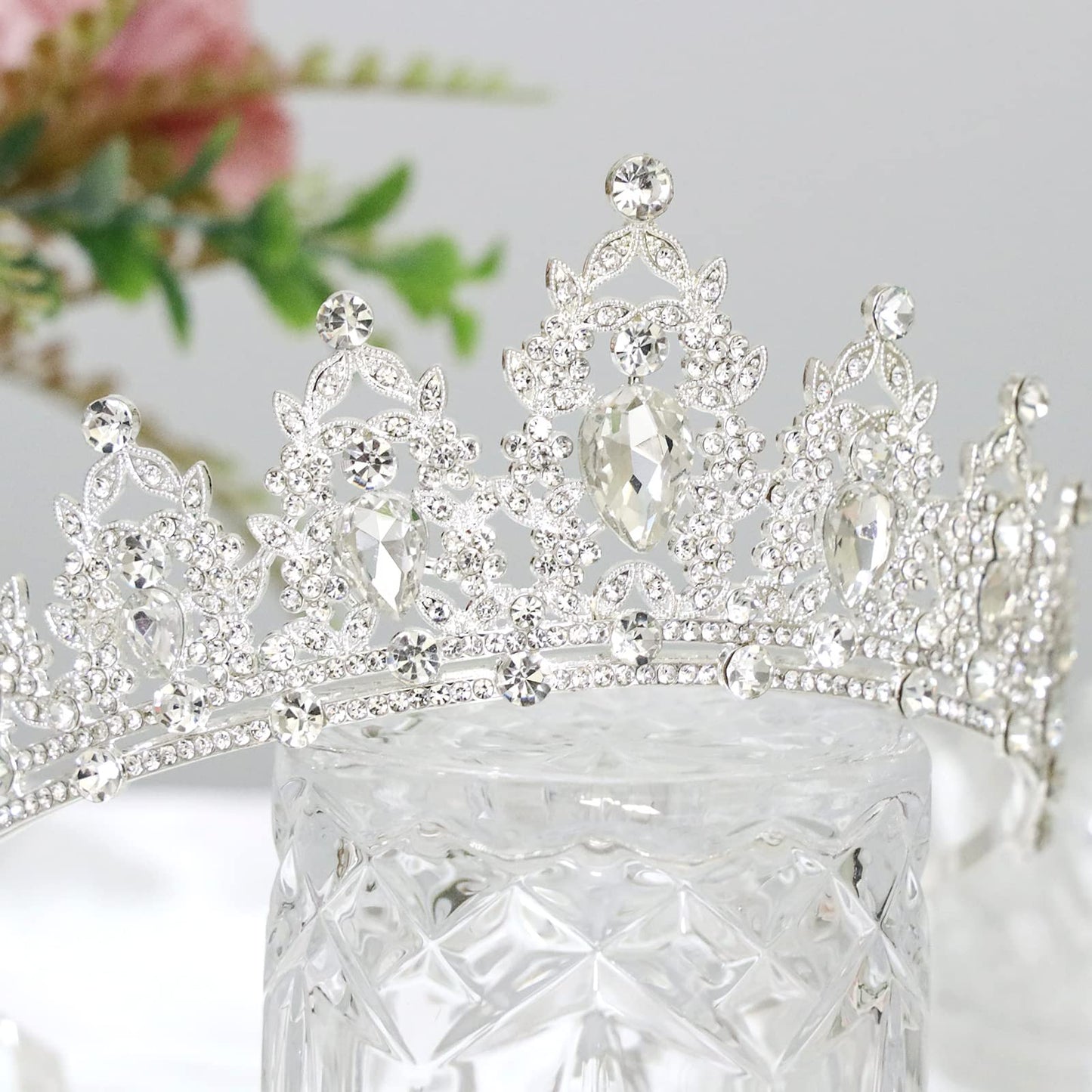 Makone Queen Crown and Tiara Princess Crown with Combs for Women Girls Clear Crystal Headbands for Bridal, Gothic Halloween Costumes for Prom Wedding Birthday Party(Silver)