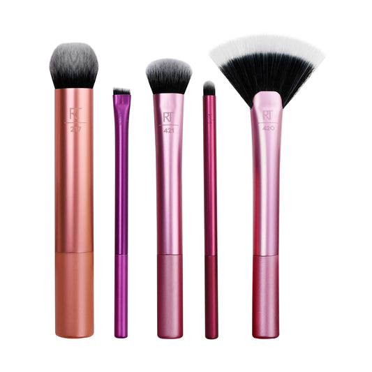 Real Techniques Artist Essentials Makeup Brush Set, For Foundation, Blush, Highlighter, Eyeshadow, & Liner, Professional Makeup Tools, Synthetic Bristles, Vegan & Cruelty-Free, 5 Piece Set