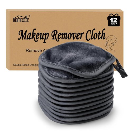 HOMEXCEL Makeup Remover Cloths - Reusable Ultra Soft Facial Cleansing Pads | 12 Count, 5x5 In, Black