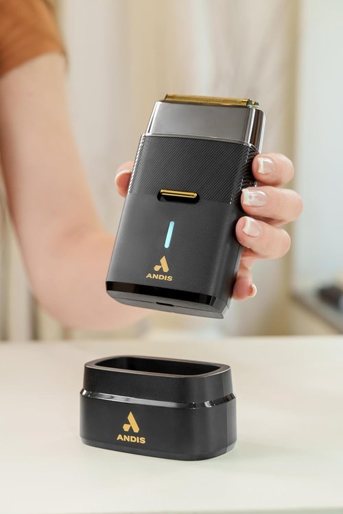 Andis Pro Foil Plus II Cordless Shaver - Gold Titanium Foils, Lithium Ion Battery, USB-C Charging Stand