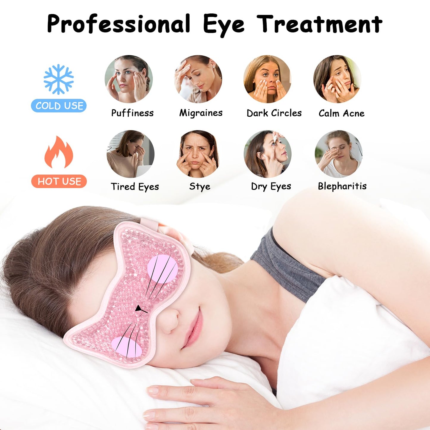 CONBELLA 2PCS Adorable Cooling Eye Mask Gel Eye Mask, Reusable Hot Cold Therapy Cold Eye mask for Post Surgery, Puffiness, Dark Circles, Eye Bags, Dry Eyes, Migraines with Soft Plush Backing