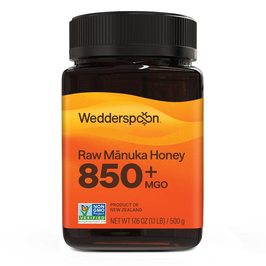 Wedderspoon Raw Manuka Honey 850+ MGO - Unpasteurized Superfood in BPA-Free Jar | 17.6 Oz