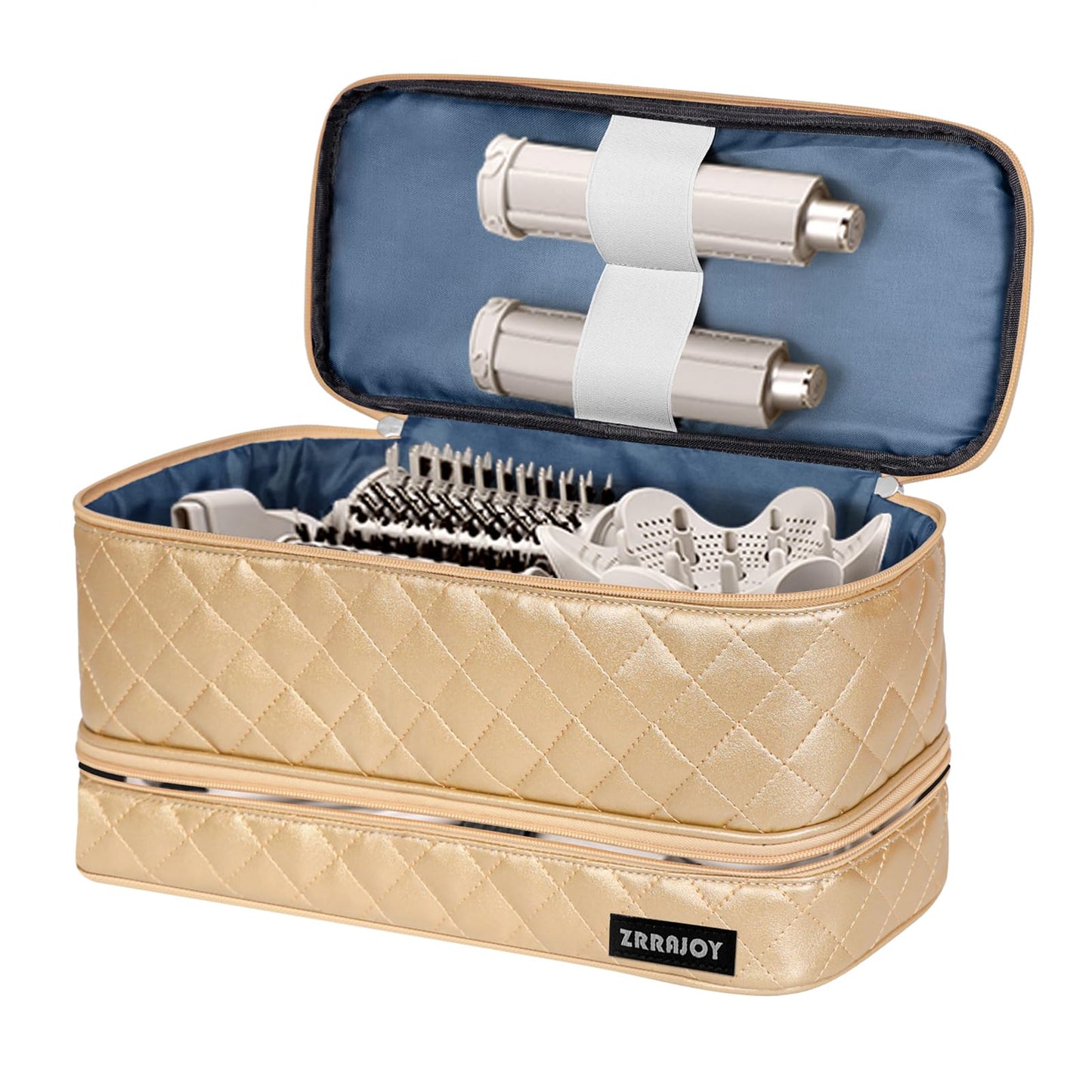 ZRRAJOY Double Layer Storage Case For Shark Flexstyle, Travel Carrying Case For Shark 430/440 Flexstyle, Organizer Bag For Shark Flexstyle/Dyson Airwrap Styler Attachments (Gold)