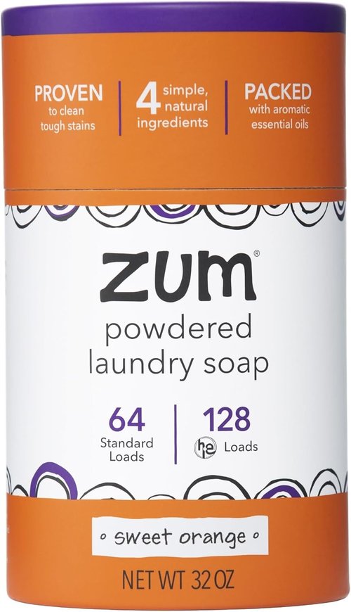Indigo Wild Zum Powdered Laundry Soap - Plant-Based with Baking Soda & Essential Oils - 64 Loads (32 oz) - Sweet Orange