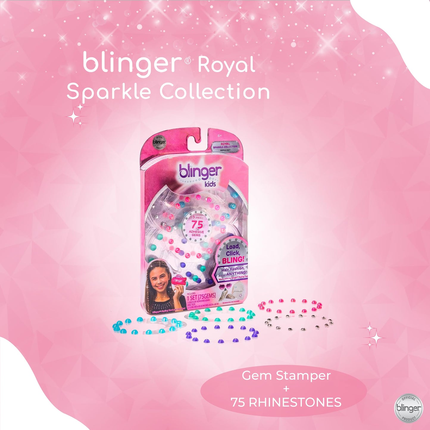 Blinger® Sparkle Collection Refill Pack | 75 Acrylic Rhinestones in 5 Discs | Exclusive for Blinger Gem Stamper (Royal)