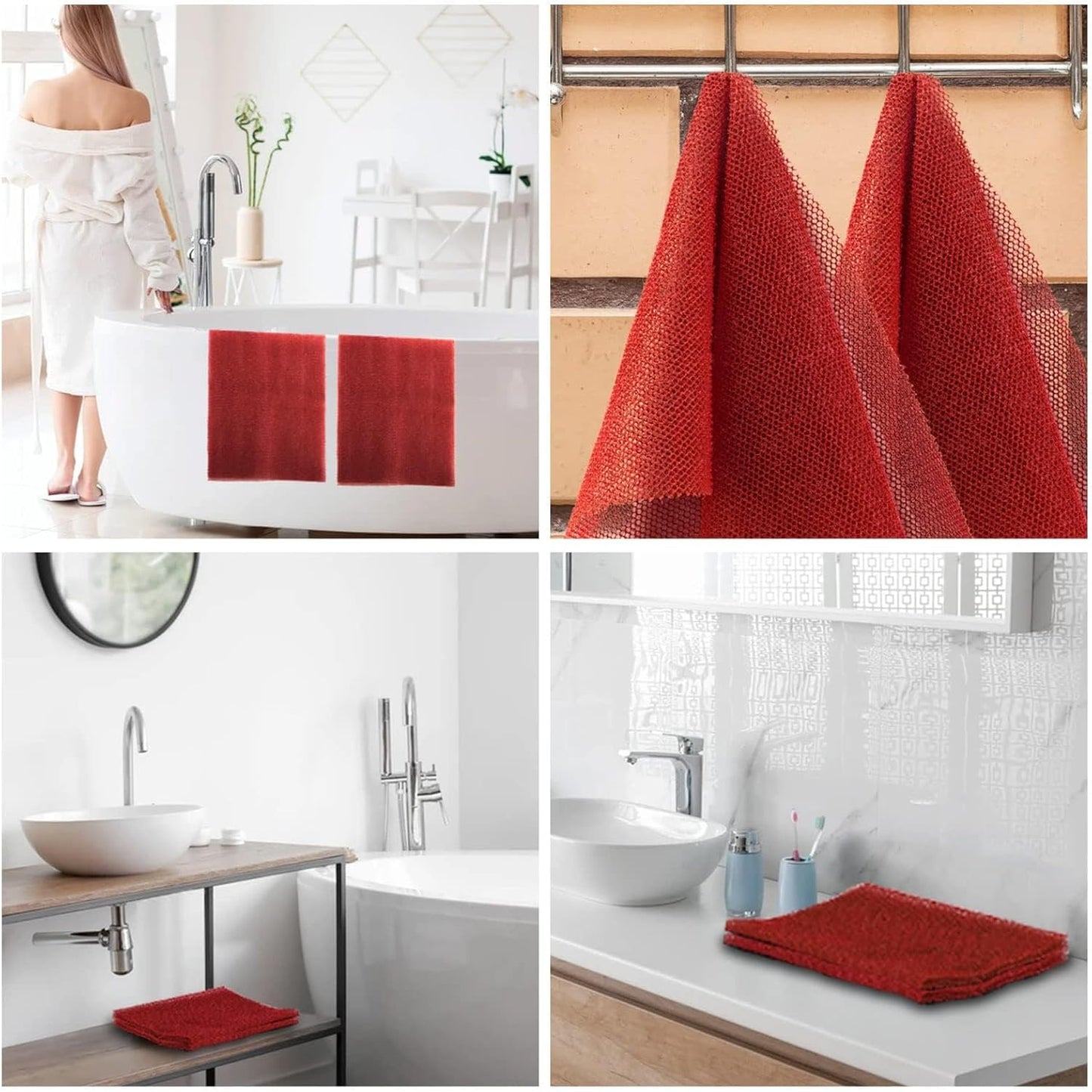 UJFQBH African Bath Sponge Set - Exfoliating Long Net Body Scrubber for Smooth Skin | Red
