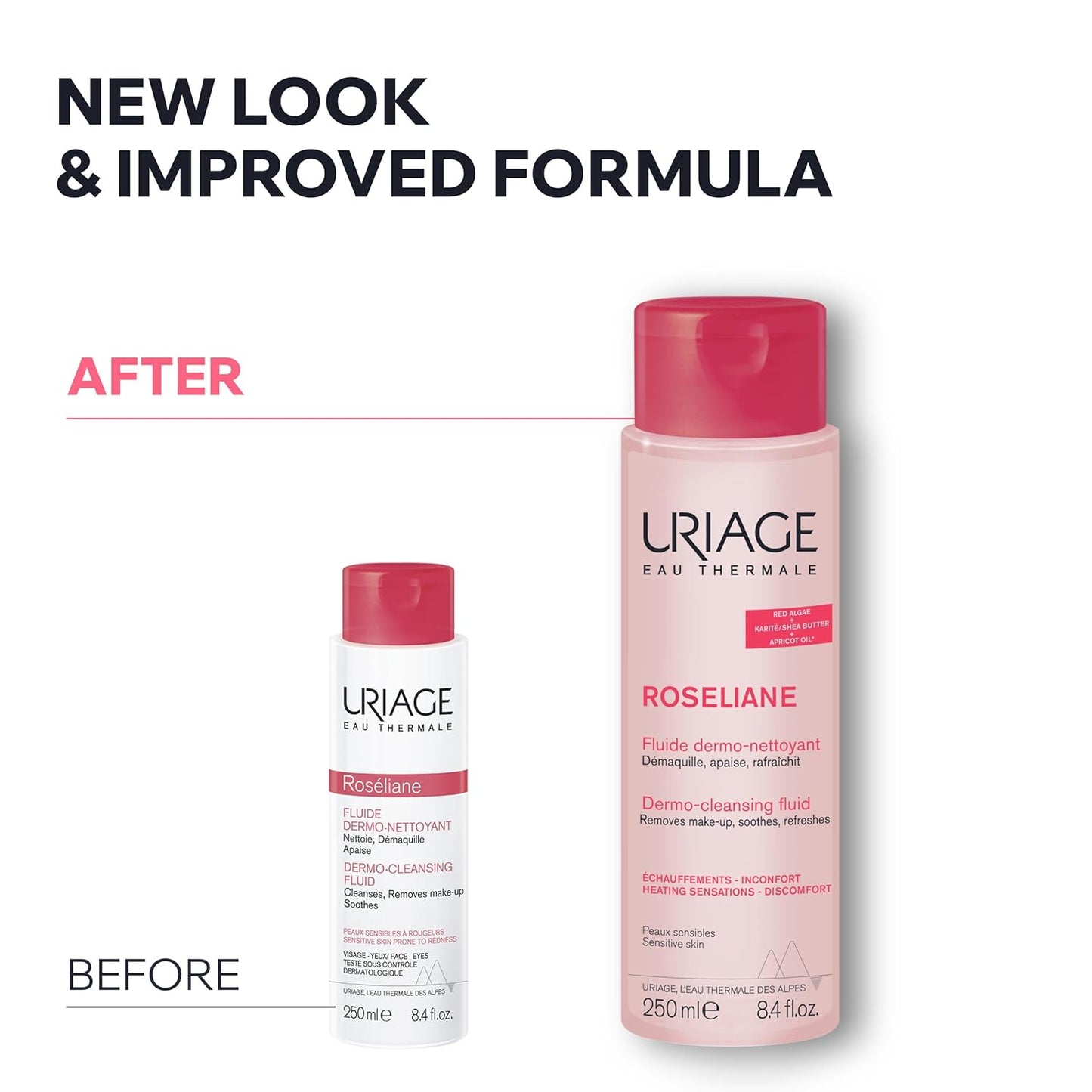 Uriage Roseliane Dermo-Cleansing Fluid - Gel Face Cleanser with Calendula & Rose | Paraben-Free, 250 mL / 8.45 oz