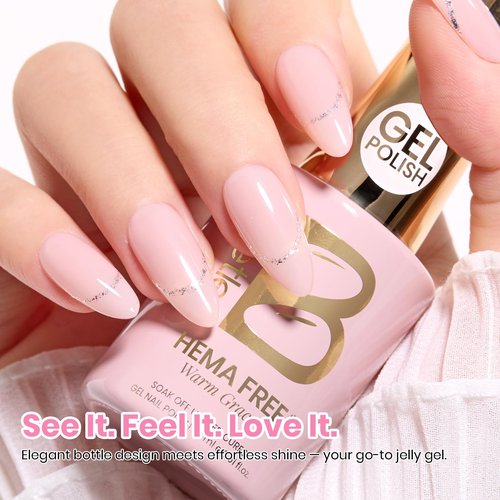 Beetles Warm Grace Nude Pink Gel Polish - 15ML Full Size Neutral Jelly Nude Nail Polish Base Color Nail Concealer Sheer Translucent Effect Soak Off UV LED French Nail Art Salon DIY Manicure Gifts