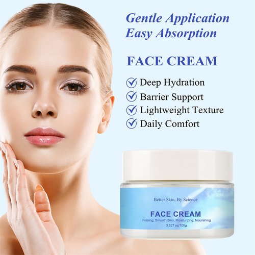 Soelegant Deep Hydration Face Cream for Dry & Sensitive Skin, Barrier Supporting Moisturizer with Hyaluronic Acid & Collagen, Lightweight Non Greasy, Fast Absorbing Daily Face Cream, Large Size 100g
