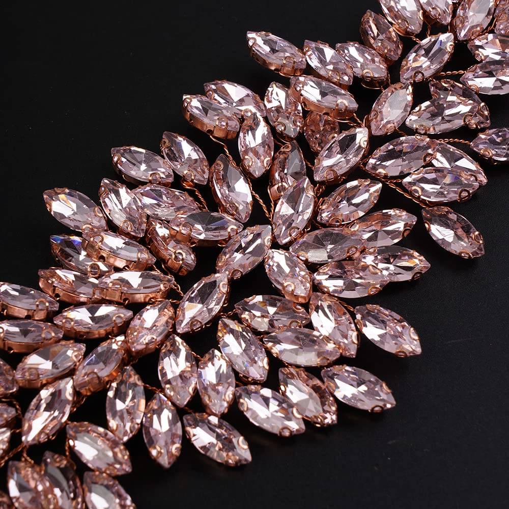 JWICOS Bridal Headband Crystal Wedding Hair Vine Wedding Headpieces for Bride Wedding Hair Accessories for Women and Girls (Rose Gold)