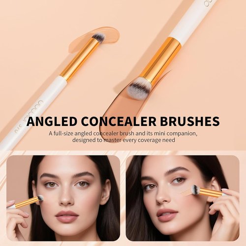 Docolor Concealer Brush Set - 2PCS Angled Brushes for Under Eye & Nose Contour Blending