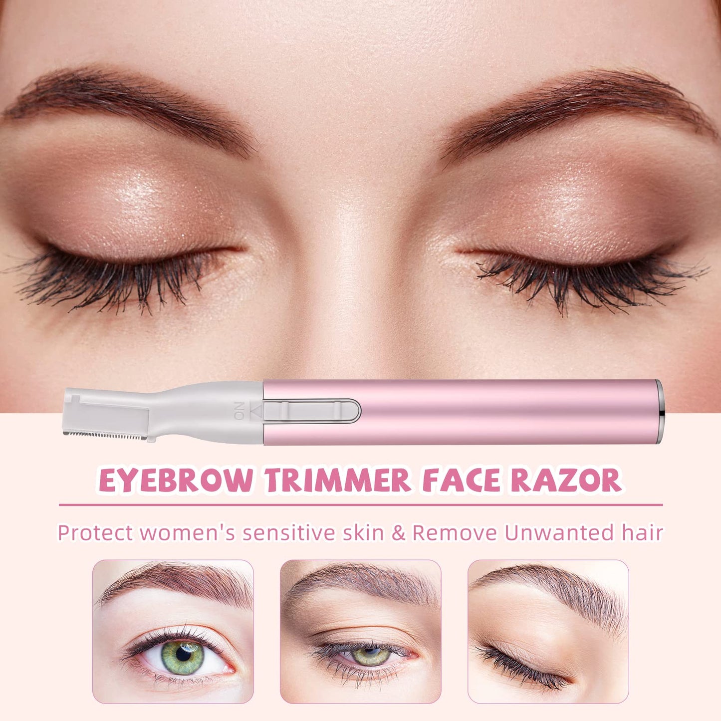 Chumia 2 Pcs Electric Eyebrow Trimmer Women Precision Face Razors Mini Shaver with Comb Christmas Women Gift Battery Operated Personal Epilator for Face Neck Fuzz Lips Leg(Pink, Black)