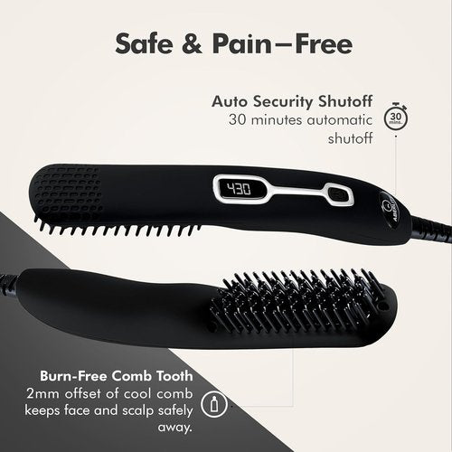 Aberlite EDC Heated Beard Straightening Brush - Professional Grooming Tool for 0.5" Plus Beards | Black