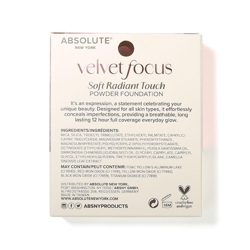 Absolute New York MFVF03 Light Medium Warm Velvet Focus Powder Foundation | Talc-Free, 12H Long-Lasting, Lightweight