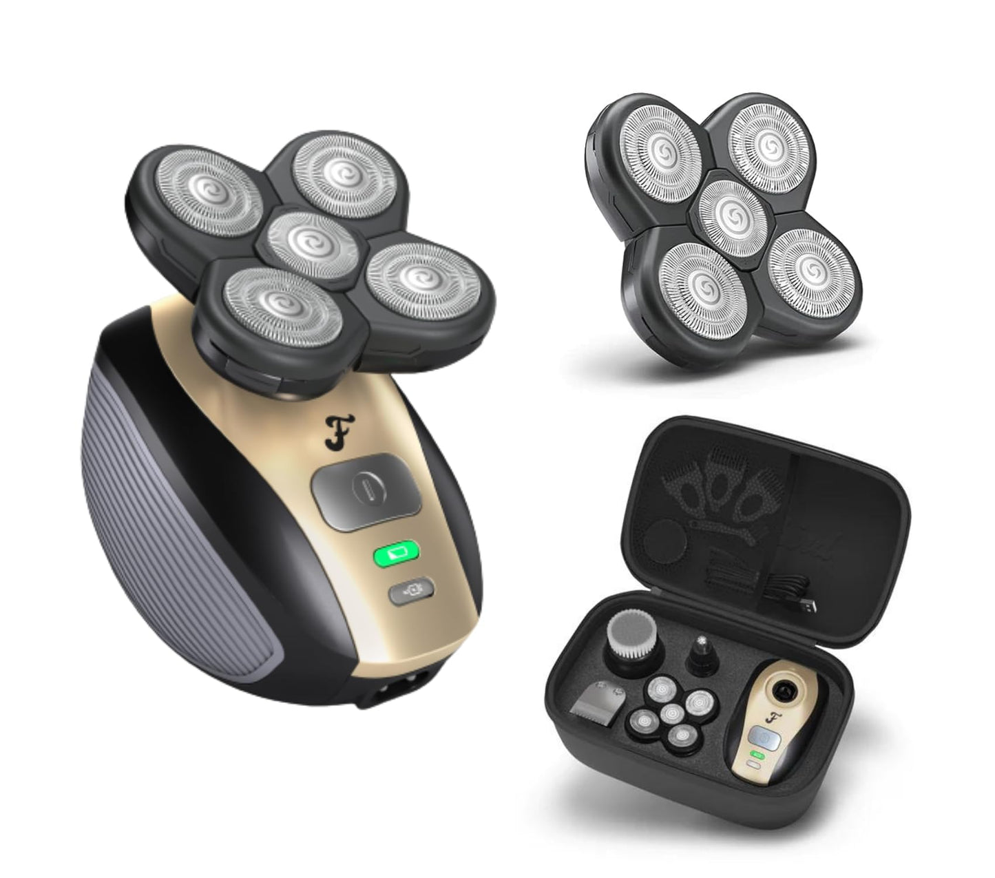 Freebird FlexSeries™ Shaving Kit with Travel Case and Blade - Fast, Smooth, Water-Resistant Electric Head Shaver with 5 Flexible Blades, USB Rechargeable, Ideal for Bald Men and Women