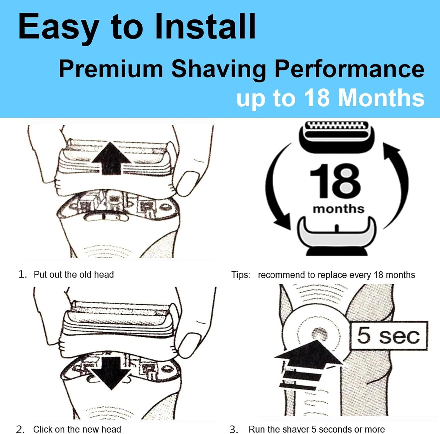 Braun 32B Series 3 Replacement Head - Compatible Foil Shaver Head for ProSkin Models (1 Pack)