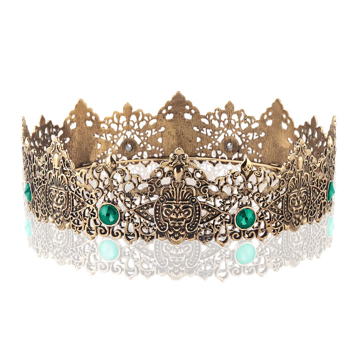 King Men Tiara Crown Imperial Medieval Headband Crystal Pageant Costumes For Birthday Party Prom Halloween Hair Accessories (Dark Gold With Green Stone)