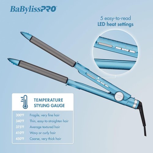 BaBylissPRO Nano Titanium Flat Iron - 1" Curved Styler for Professional Salon Results, All Hair Types