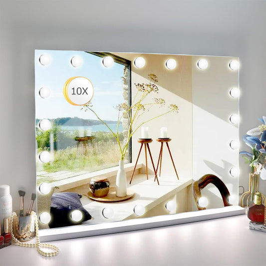 Despful 24.4"x 20.4" Vanity Mirror Makeup Mirror with Lights,10X Large Hollywood Lighted Vanity Mirror with 22 Dimmable LED Bulbs,3 Color Modes,Touch Control for Bedroom,Tabletop or Wall-Mounted