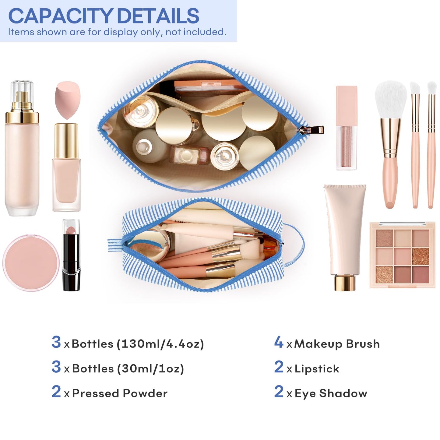 mibasies 2 PCS Initial Makeup Bags for Women: Cosmetic Bag for Travel Toiletry - Birthday Gifts for Girls Sister Wife Friend Daughter - Preppy Teen Girl Gifts Trendy Stuff - Blue P