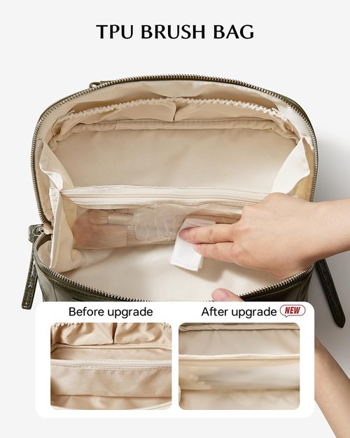 EACHY Makeup Bag, Large Capacity Cosmetic Bags for Women, Waterproof PU Leather Flat Open Toiletry Bag with Makeup Brush Organizer